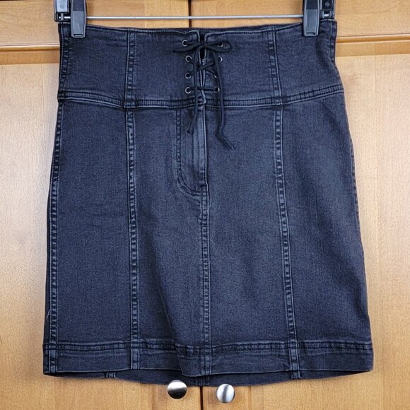 Free People Modern Femme Black Stretch Denim Corset Skirt - 6 - Picture 2 of 11